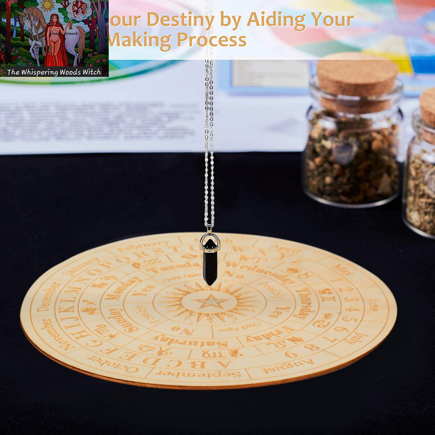 Star Pendulum Board Wooden Dowsing Board Divination Metaphysical Message Board for Witchcraft Wiccan Altar Supplies Kit Beginner Witchcraft Supply, round Shape (9.8 Inch)