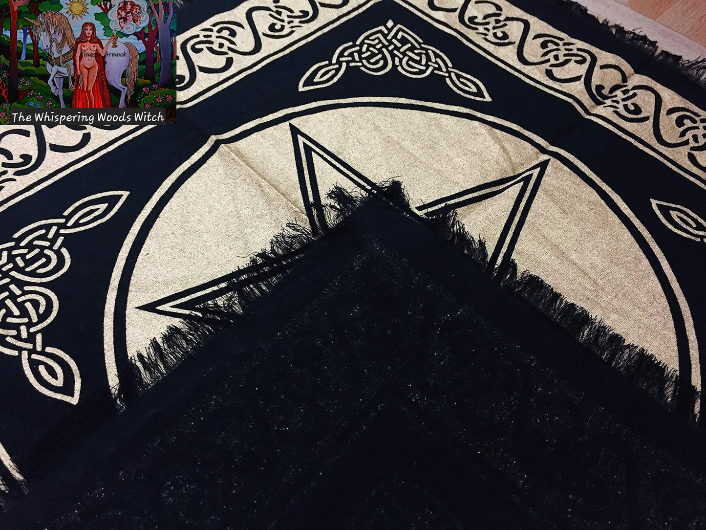 Altar Cloth Pentagram Witchcraft Alter Tarot Spread Top Cloth Wiccan Square Spiritual 18 by 18 Sacred Cloth (Pentagram Gold Silver)