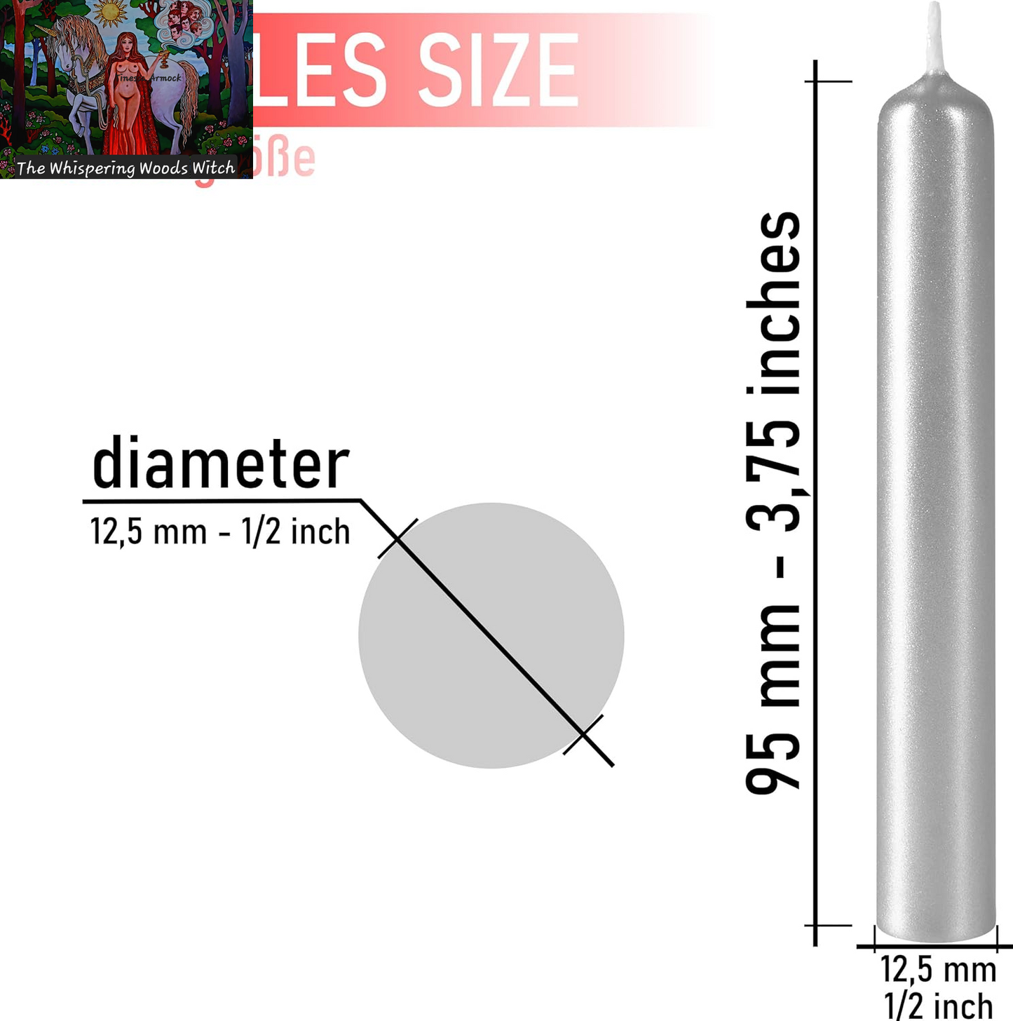 Mini Taper Candles 20 Pcs - Silver - 3¾ X ½ Inches Unscented Candles for Rituals, Spells, Witchcraft, Wedding, Home Decor and Party