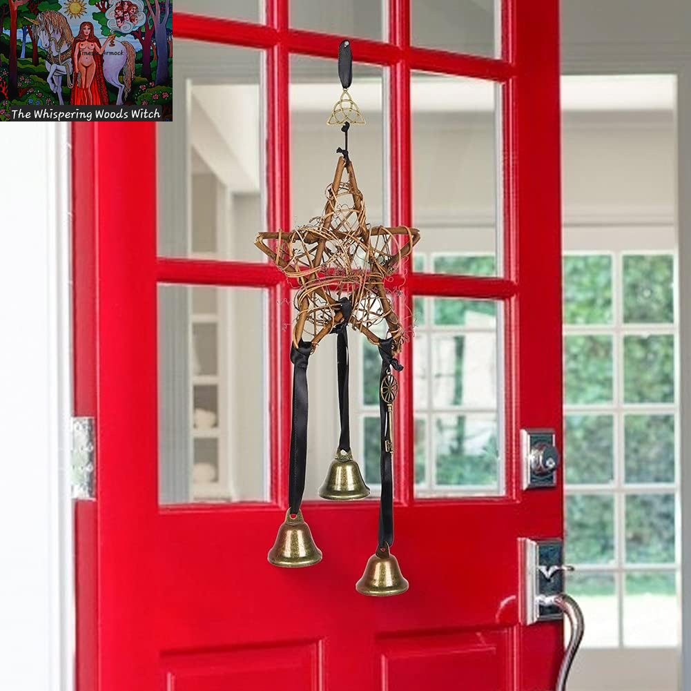 Witch Bells Decor Door Protection Hanger Witchy Things Magic Home Protection Clear Negative Energies Handmade Witch Bells Wreath Witchcraft Wicca Supplies for Home Decoration