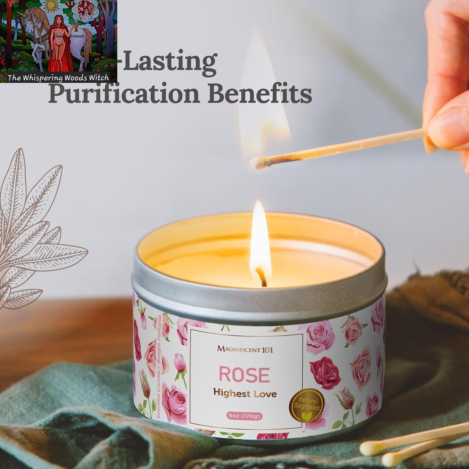 Long Lasting Rose Scented Smudge Candle | 6 Oz - 35 Hour Burn | Soy Wax Candle for Manifestation, Purification & House Energy Cleansing | Love Soars the Heart