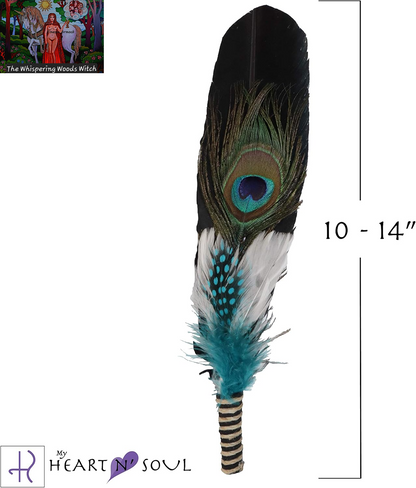 Smudge Feather, Turkey and Peacock, Unique Homecrafted Energy Cleansing Clearing Spiritual Practice House Smudging - Detailed Instructions for Beginners (1 Count)