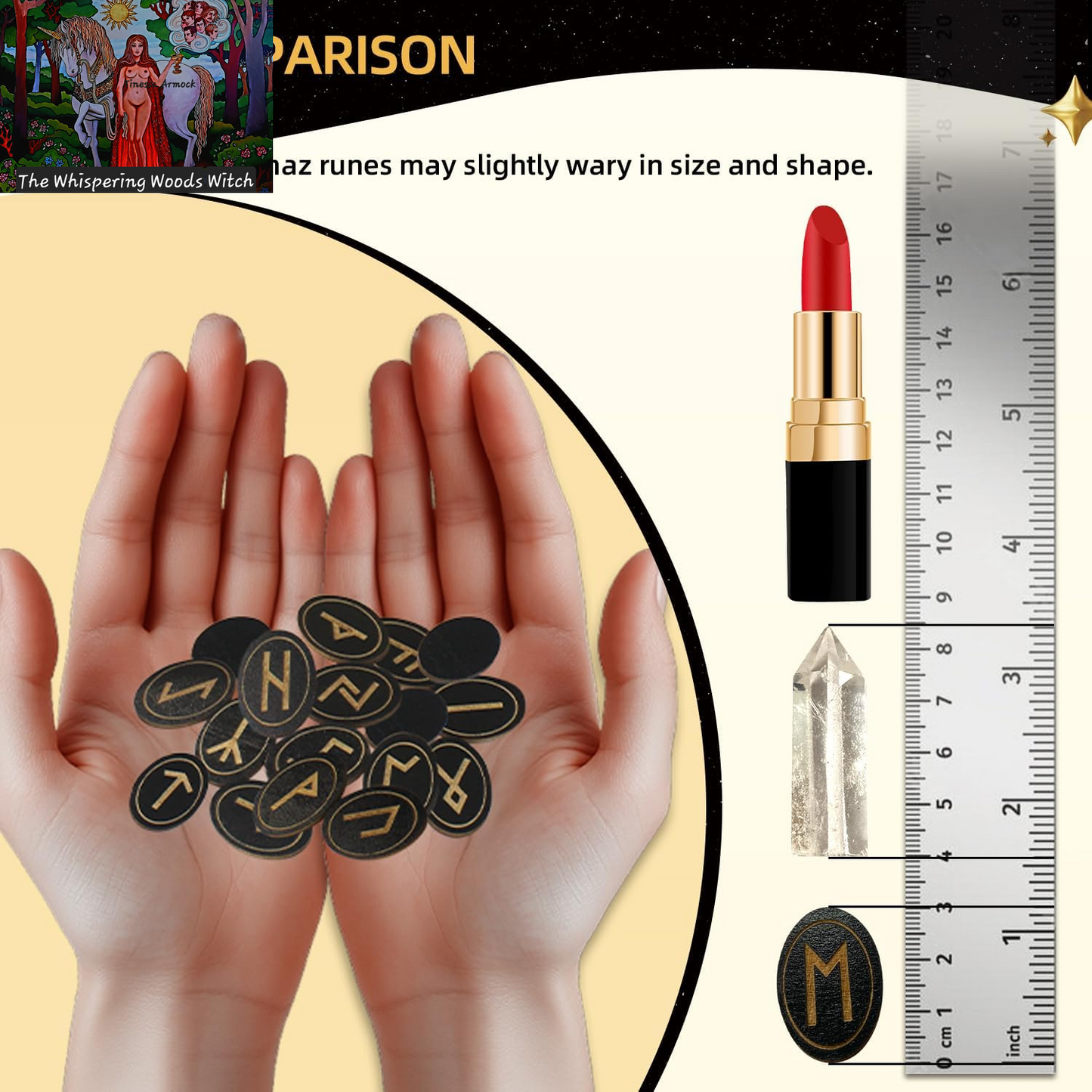 Runes, Wooden Runes Set with Guide Book, Healing Crystals, Ritual Paper, Tarot Bag, Witch Runa for Beginners, Witchcraft/Divination/Meditation/Spiritual