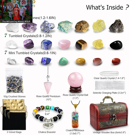 Healing Crystals Set, 28 Pcs Crystals and Healing Stones 7 Chakra Stones Kit for Beginners Raw Protection Reiki Spiritual Energy Meditation Natural Gem with Wooden Box, Crystals Gifts for Women