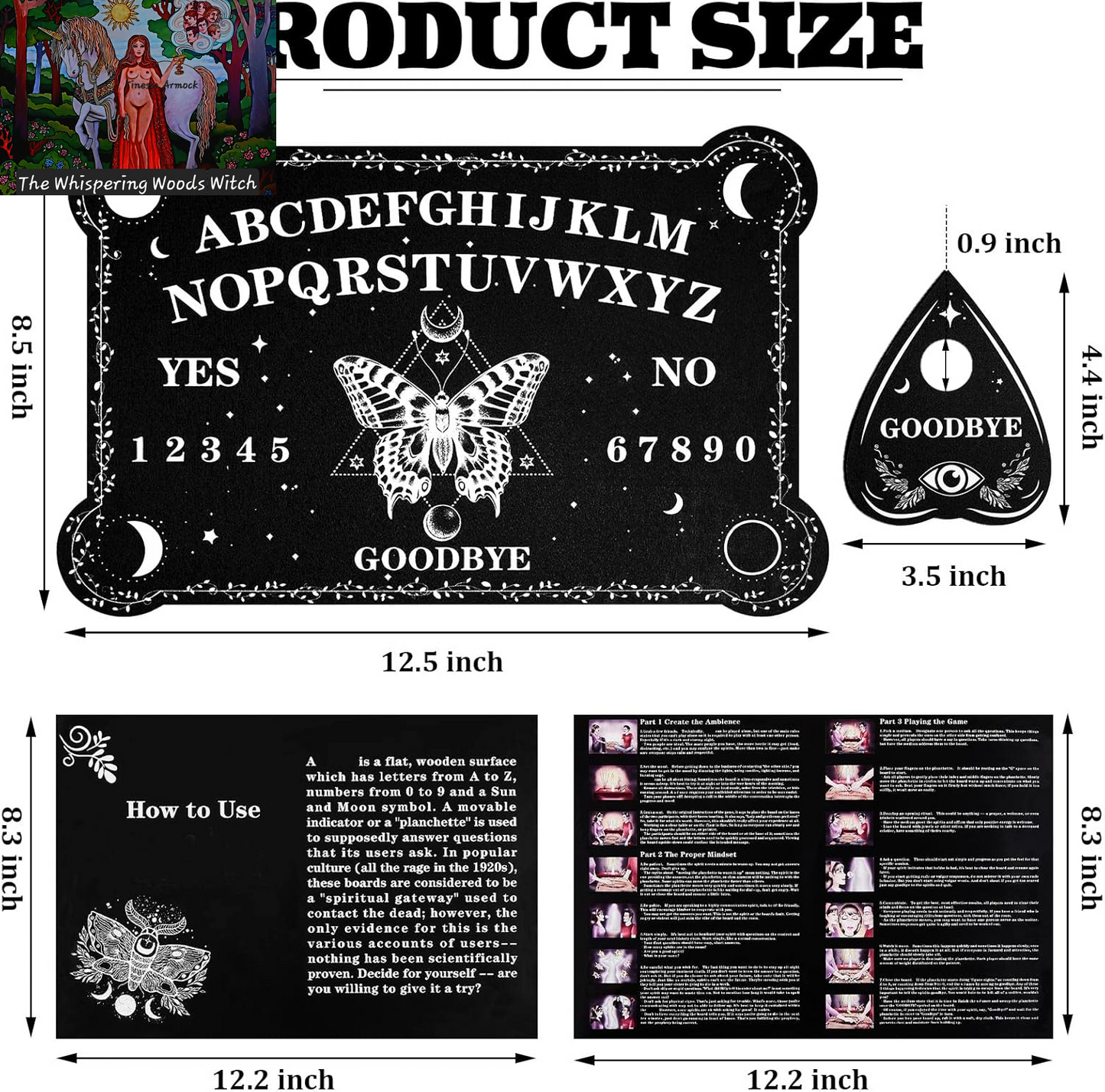 Pendulum Dowsing Divination Board with Amethyst Set Wooden Spirit Talking Board Metaphysical Message Crystal Pendulum Necklace with Planchette for Wiccan Supply(Butterfly Style)