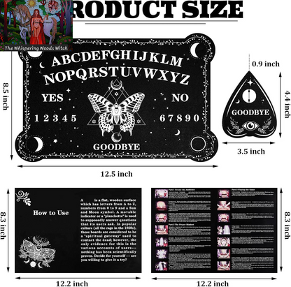 Pendulum Dowsing Divination Board with Amethyst Set Wooden Spirit Talking Board Metaphysical Message Crystal Pendulum Necklace with Planchette for Wiccan Supply(Butterfly Style)