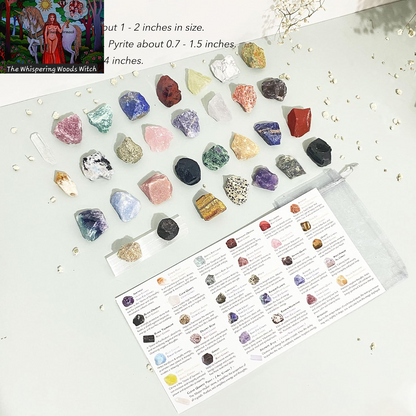Natural Crystals and Healing Stones with Guide, Real Raw Crystals Set for Crystal Healing, Chakra, Meditation, Home Decor, Bulk Rough Stone Collection