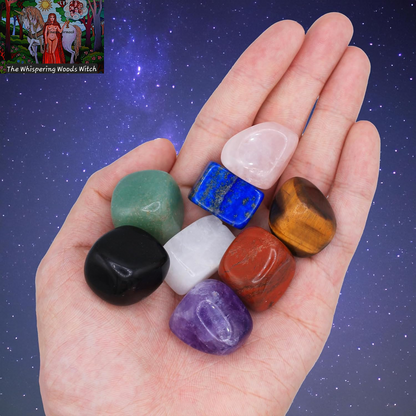 Chakra Stones Set of 7+1, Protection Crystals for Chakra Balancing, Healing Crystals and Stones for Crystal Therapy, Meditation & Reiki, Tumbled & Polished