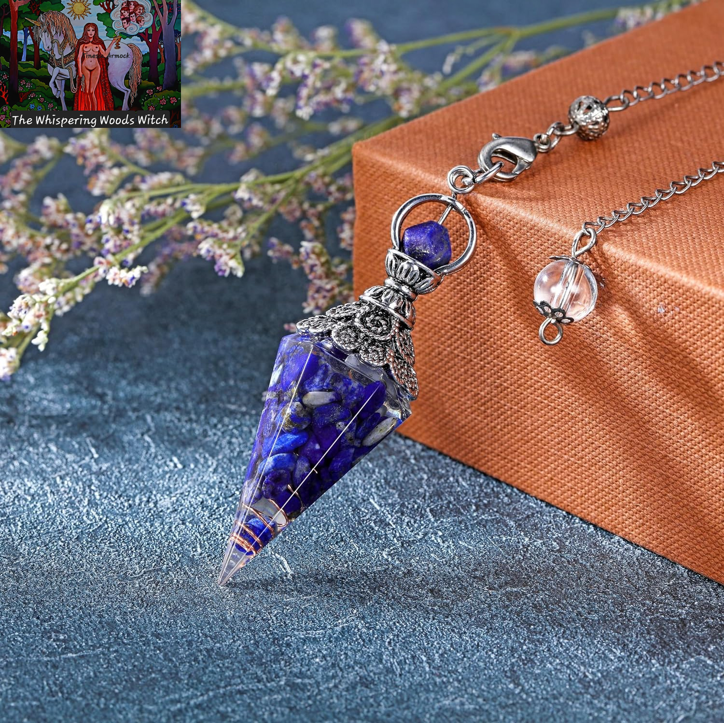 Natural Lapis Lazuli Healing Crystal Dowsing Pendulum Reiki Gemstone Chips Orgone Pendulum 6 Faceted Hexagonal Pointed Resin Spiritual Pendant for Divination, Wicca, Energy Balancing