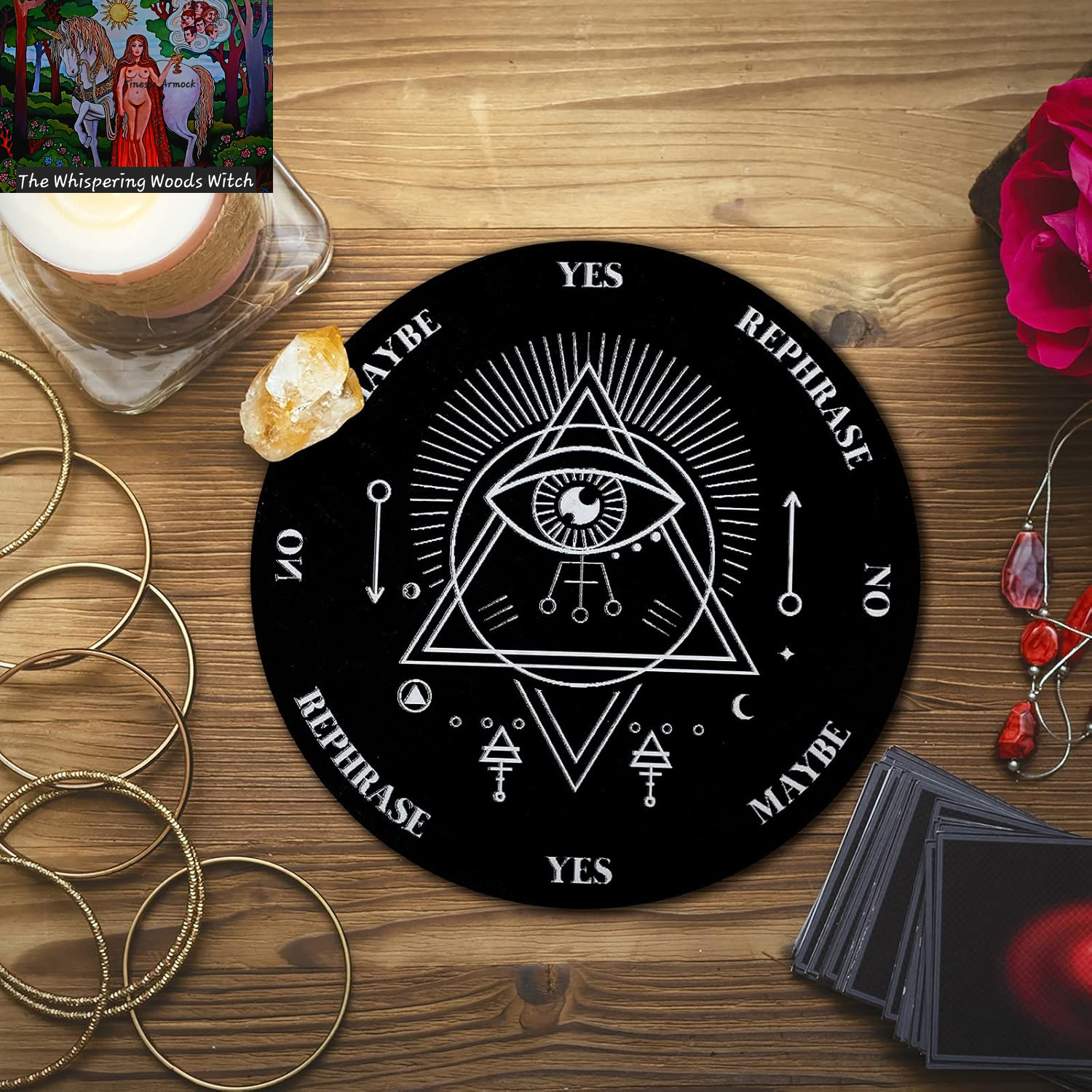 Wooden Pendulum Board Dowsing Divination Pendulum Witchcraft Altar Supplies with Crystal Necklace and Metaphysical Message Board Kit, 3.9 Inch(Black)