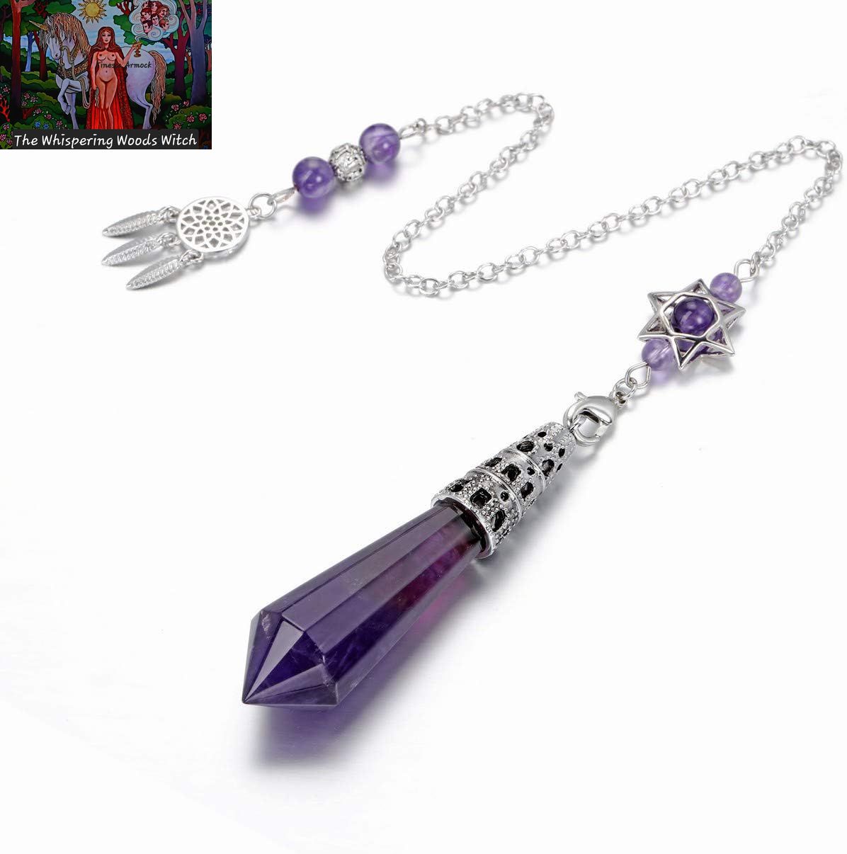 Natural Amethyst Crystal Dowsing Pendulum 12 Facet Reiki Healing Crystal Gemstone Point Pendulums for Divination Wicca Meditation Crystal Therapy