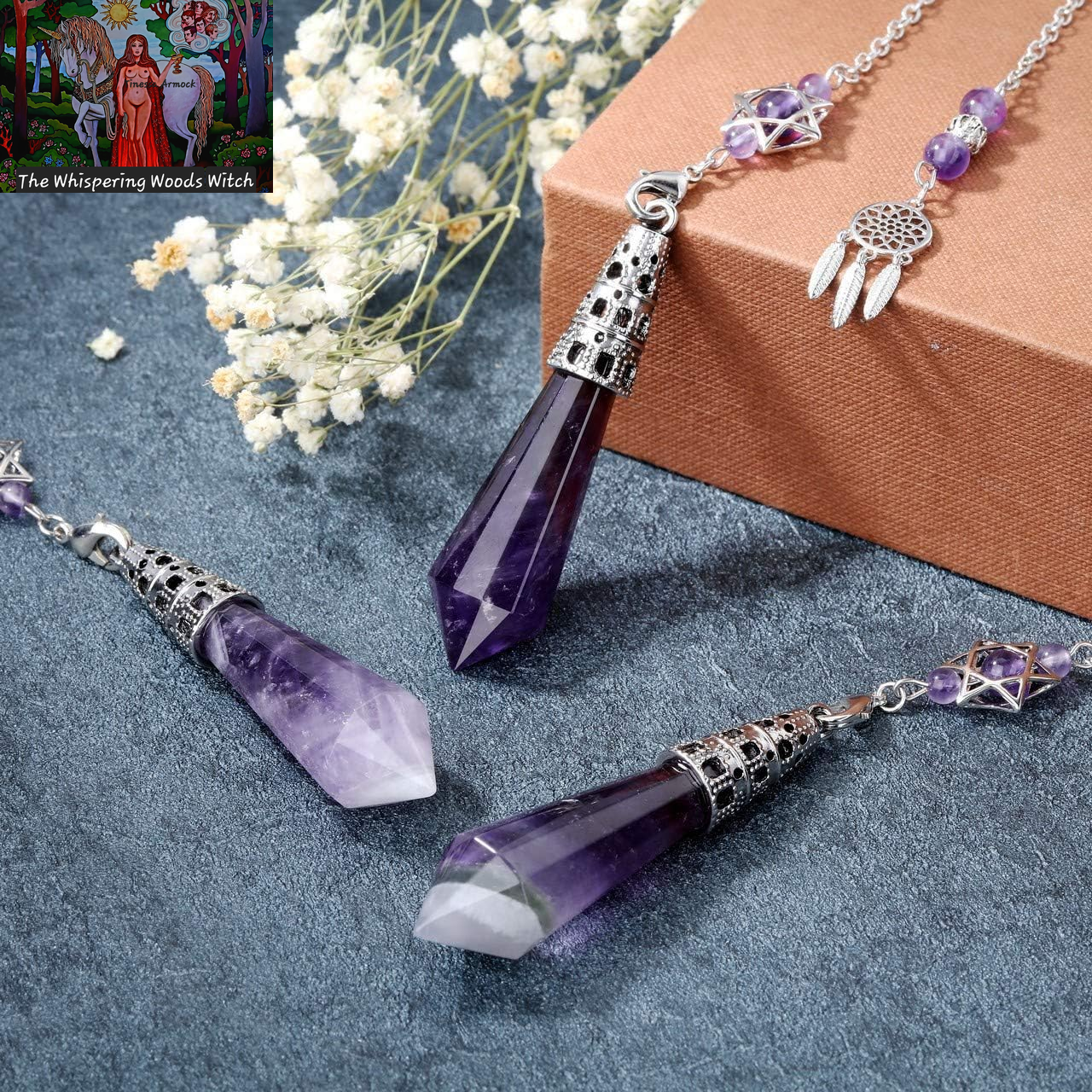 Natural Amethyst Crystal Dowsing Pendulum 12 Facet Reiki Healing Crystal Gemstone Point Pendulums for Divination Wicca Meditation Crystal Therapy