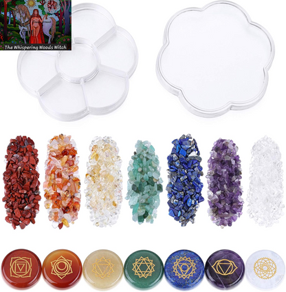7 Chakra Crystal Stones Natural Reiki Healing Crystals Gemstones with Engraved Chakra Symbol Tumbled Polished Chakra Stone Kit for Meditation Crystal Therapy Gift for Christmas