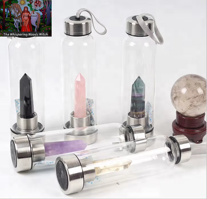 2021 New 500ML Natural Gemstone Glass Water Bottle for Direct Drinking Crystal Rod Cup Glass Bottle with Rope Glass Bottle