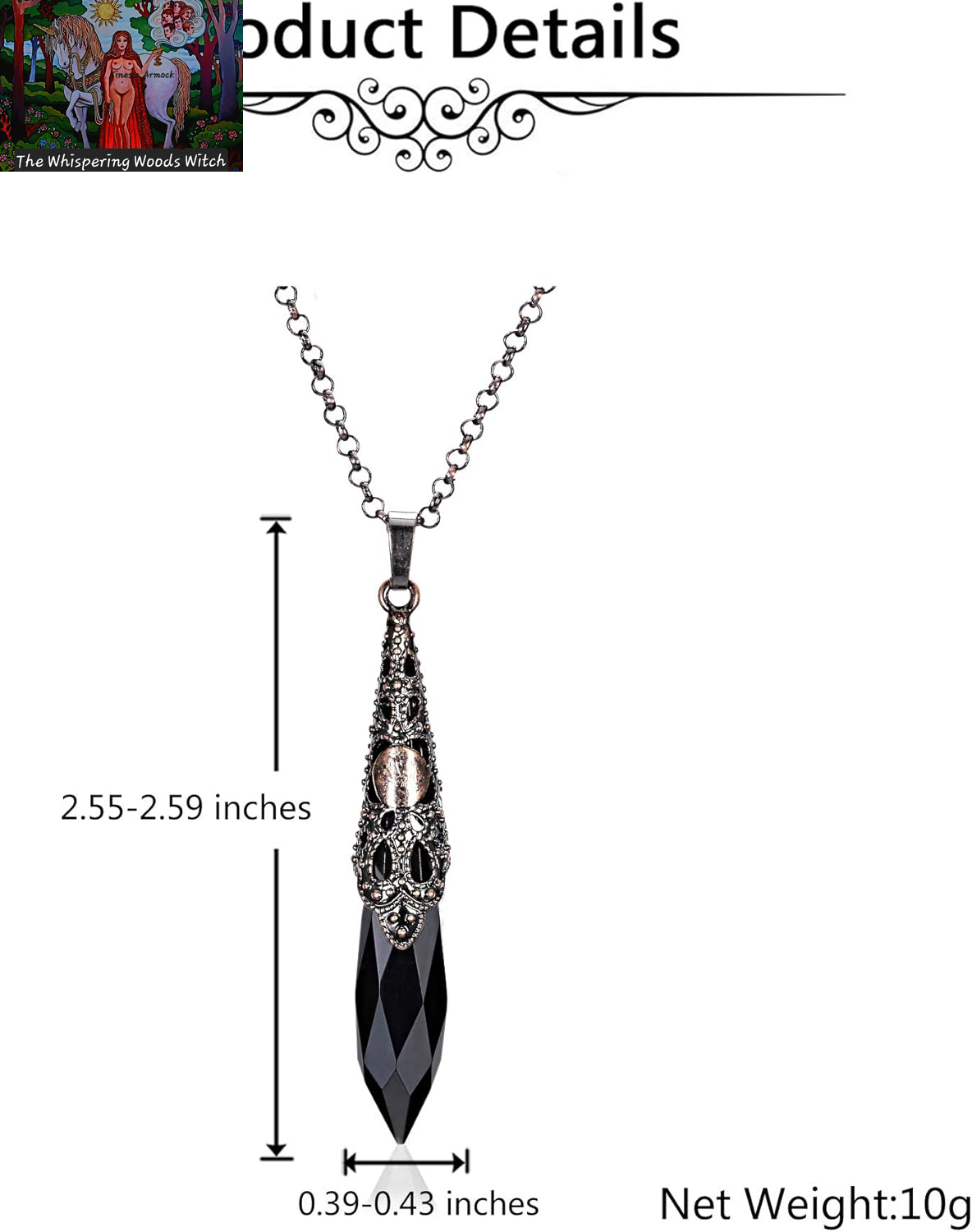 Natural Black Obsidian Healing Crystal Necklace Bronze Flower Wrapped Facted Gemstone Pointed Pendant Pendulum for Reiki Divination Wicca Balancing