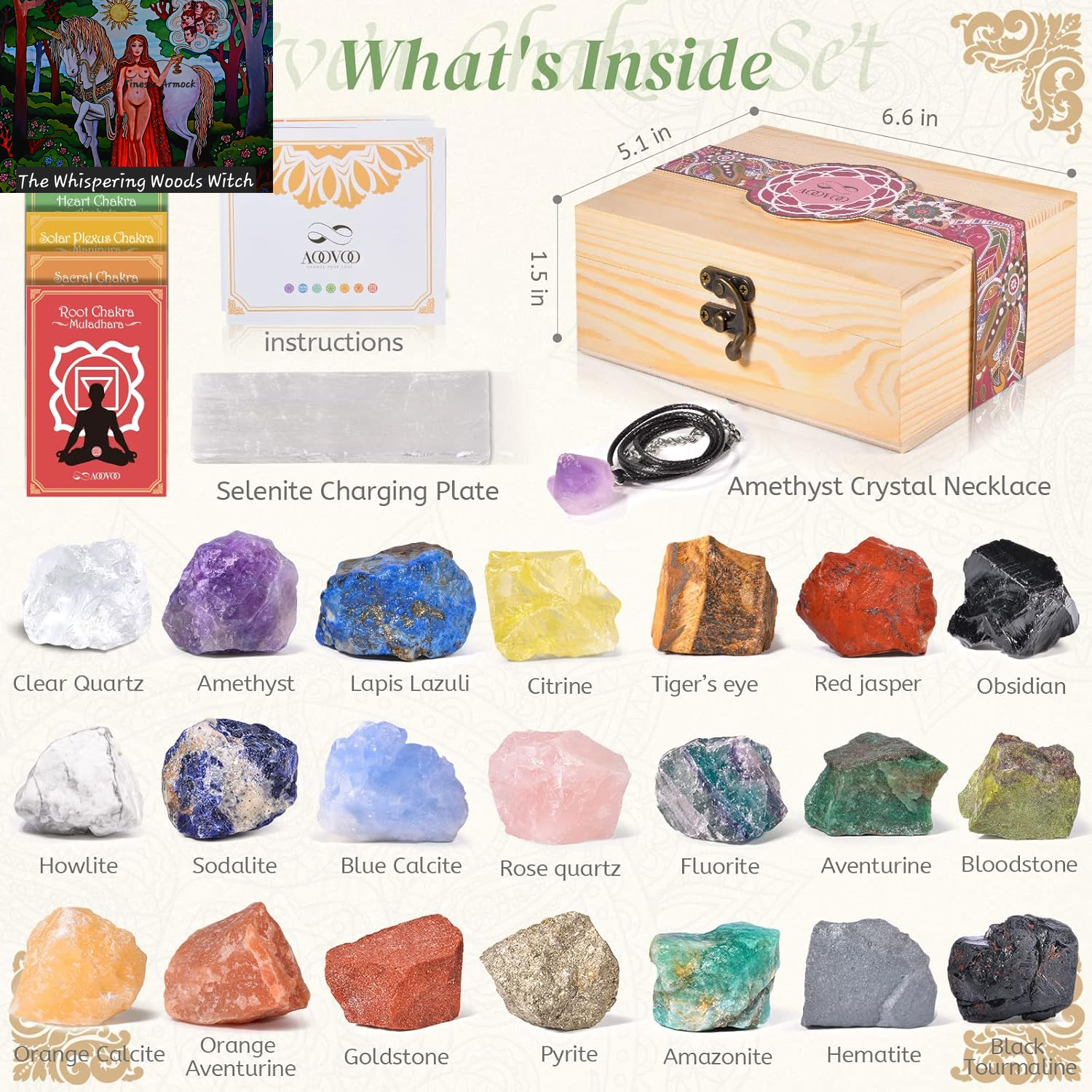 31Pcs Real Crystals and Healing Stones with Crystal Necklace, Crystals for Beginners with Guide, 21 Real Healing Chakra Stones, Rose Quartz