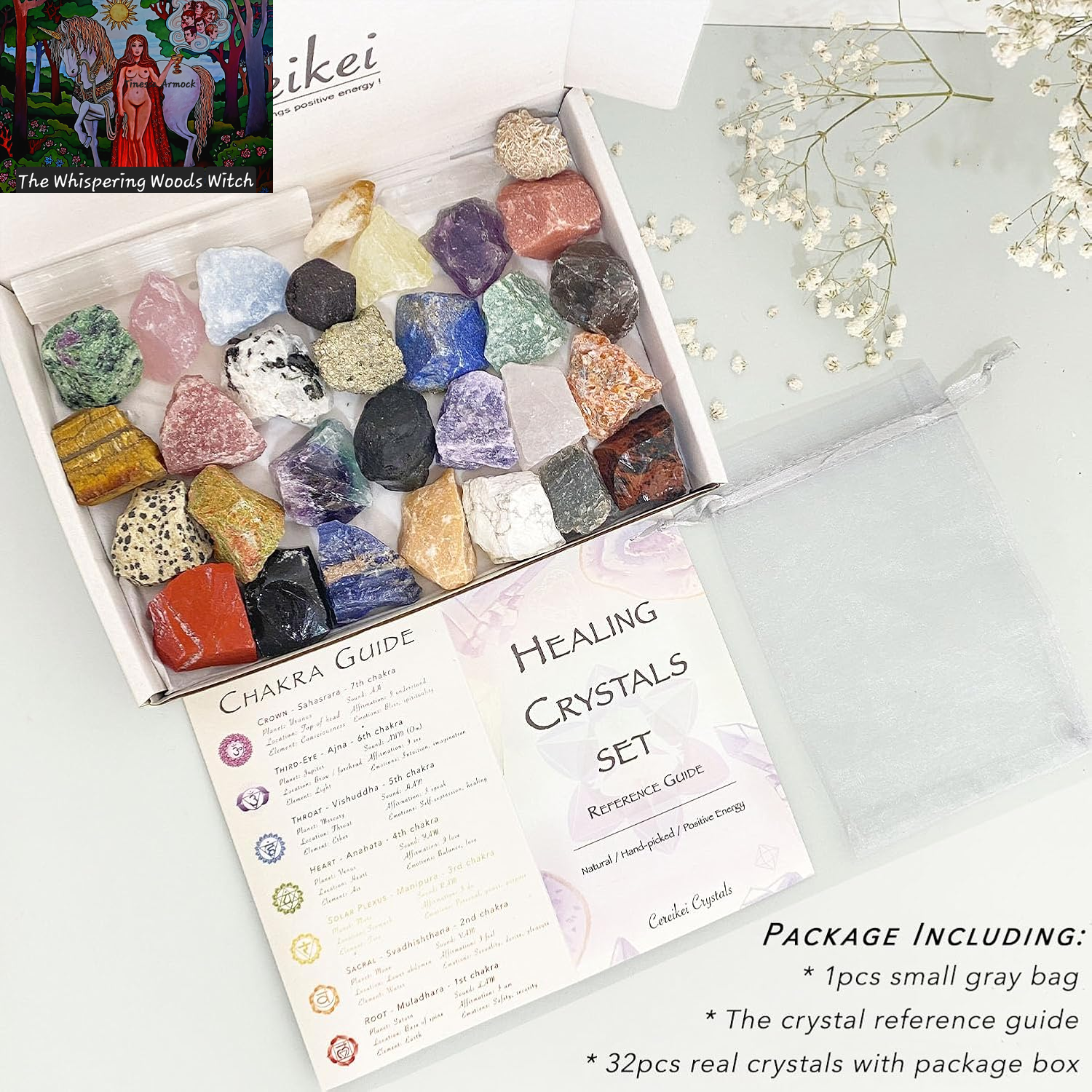 Natural Crystals and Healing Stones with Guide, Real Raw Crystals Set for Crystal Healing, Chakra, Meditation, Home Decor, Bulk Rough Stone Collection