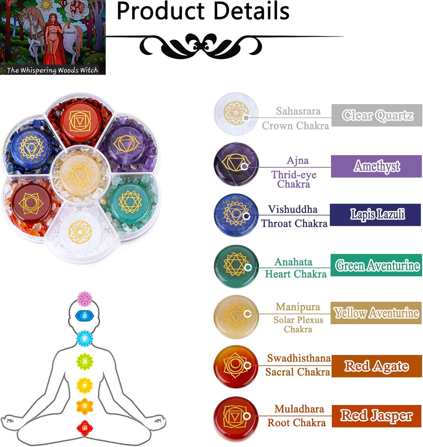 7 Chakra Crystal Stones Natural Reiki Healing Crystals Gemstones with Engraved Chakra Symbol Tumbled Polished Chakra Stone Kit for Meditation Crystal Therapy Gift for Christmas