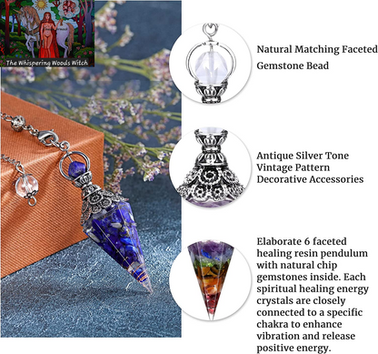 Natural Lapis Lazuli Healing Crystal Dowsing Pendulum Reiki Gemstone Chips Orgone Pendulum 6 Faceted Hexagonal Pointed Resin Spiritual Pendant for Divination, Wicca, Energy Balancing