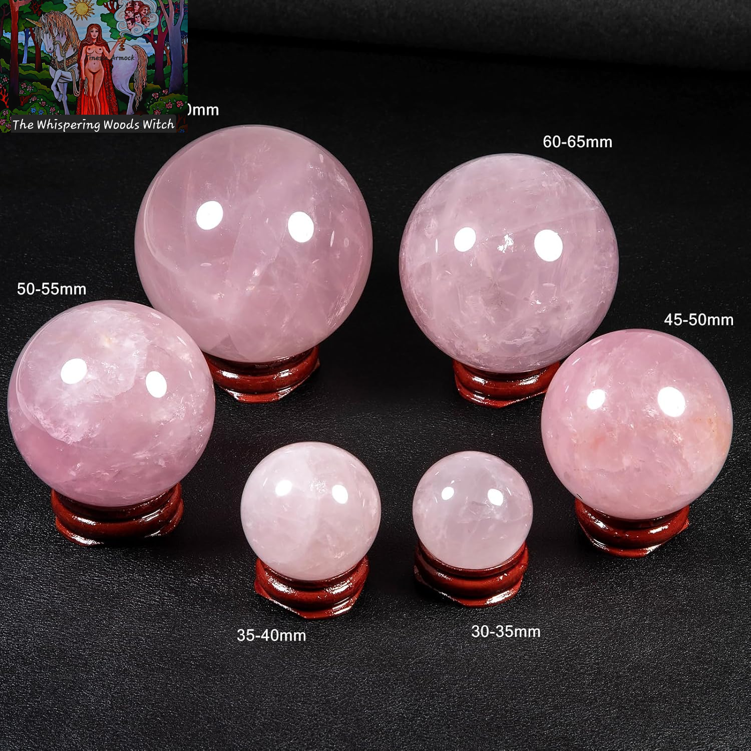 Natural Rose Quartz Crystal Ball with Wood Stand, Healing Crystals Sphere Sculpture Home Decoration, 2.15"-2.35"