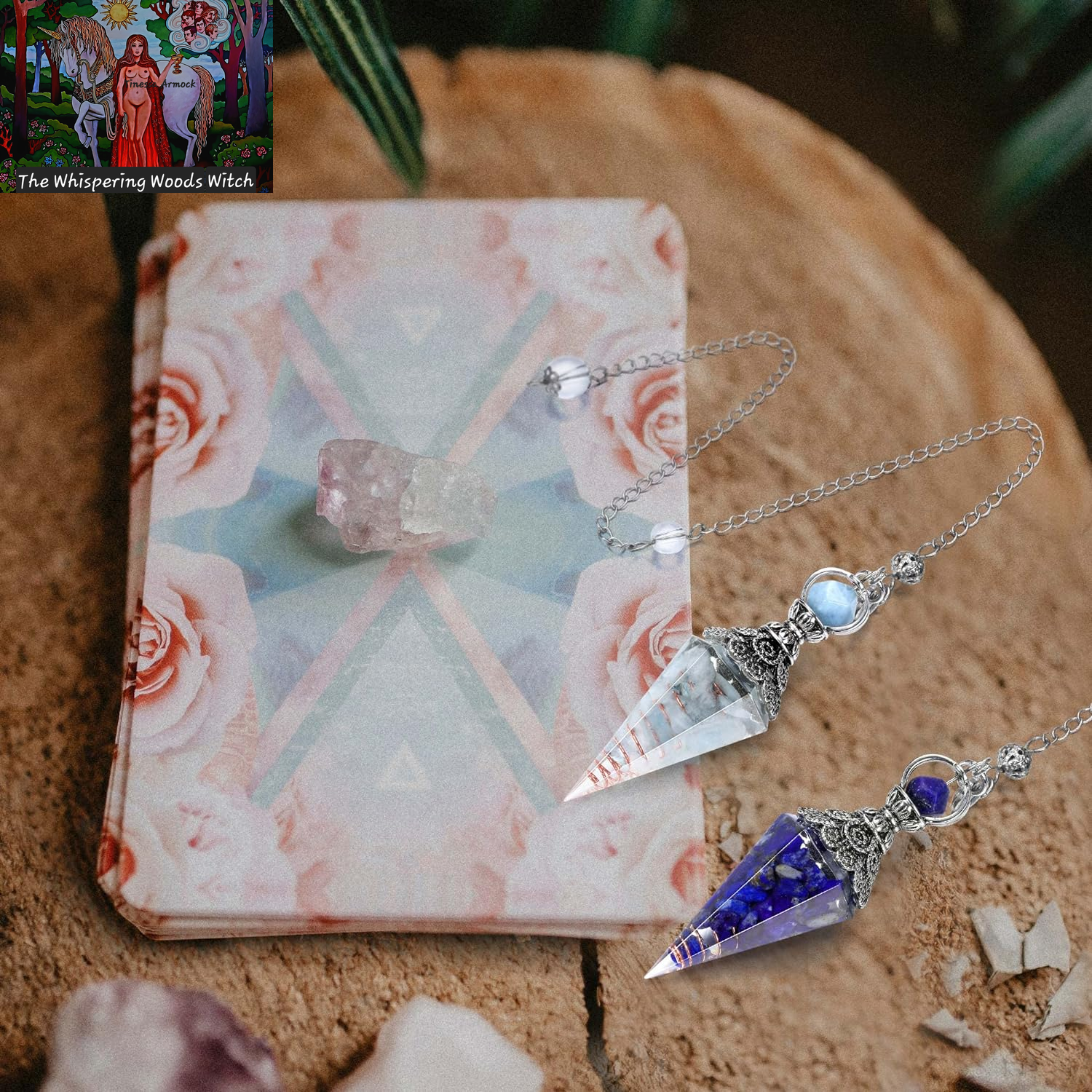 Natural Lapis Lazuli Healing Crystal Dowsing Pendulum Reiki Gemstone Chips Orgone Pendulum 6 Faceted Hexagonal Pointed Resin Spiritual Pendant for Divination, Wicca, Energy Balancing