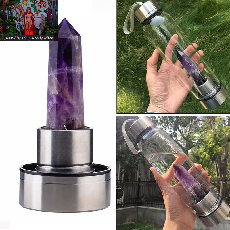 2021 New 500ML Natural Gemstone Glass Water Bottle for Direct Drinking Crystal Rod Cup Glass Bottle with Rope Glass Bottle