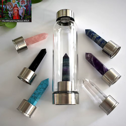 2021 New 500ML Natural Gemstone Glass Water Bottle for Direct Drinking Crystal Rod Cup Glass Bottle with Rope Glass Bottle
