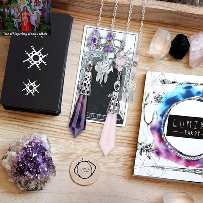 Natural Amethyst Crystal Dowsing Pendulum 12 Facet Reiki Healing Crystal Gemstone Point Pendulums for Divination Wicca Meditation Crystal Therapy