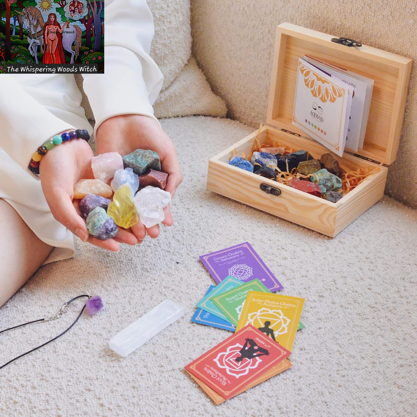 31Pcs Real Crystals and Healing Stones with Crystal Necklace, Crystals for Beginners with Guide, 21 Real Healing Chakra Stones, Rose Quartz