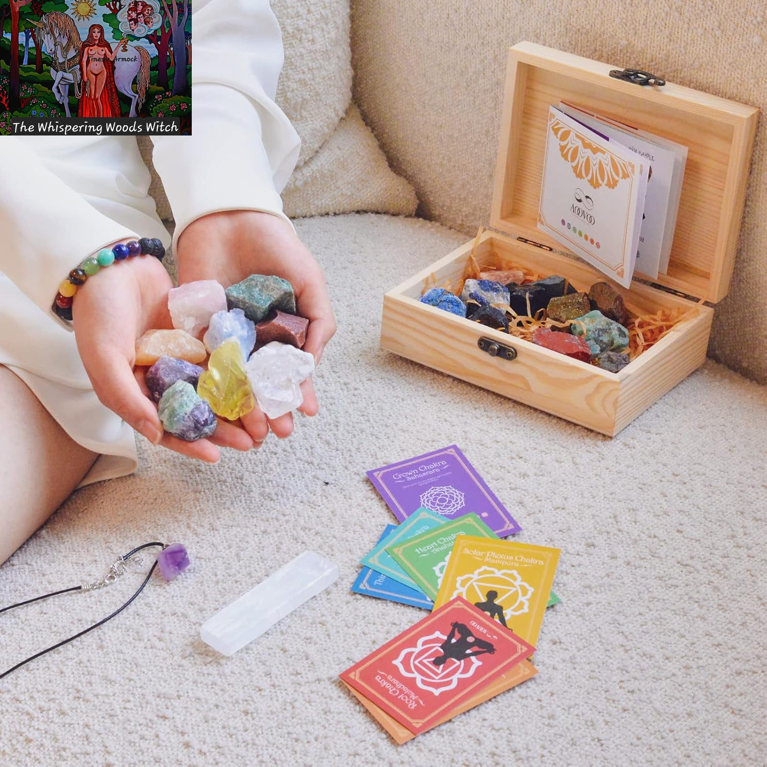 31Pcs Real Crystals and Healing Stones with Crystal Necklace, Crystals for Beginners with Guide, 21 Real Healing Chakra Stones, Rose Quartz