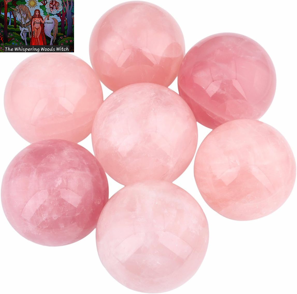 Natural Rose Quartz Crystal Ball with Wood Stand, Healing Crystals Sphere Sculpture Home Decoration, 2.15"-2.35"