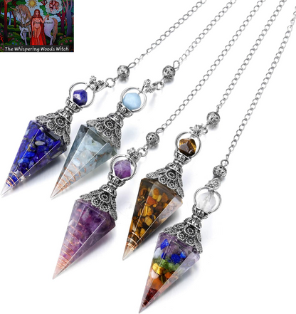 Natural Lapis Lazuli Healing Crystal Dowsing Pendulum Reiki Gemstone Chips Orgone Pendulum 6 Faceted Hexagonal Pointed Resin Spiritual Pendant for Divination, Wicca, Energy Balancing