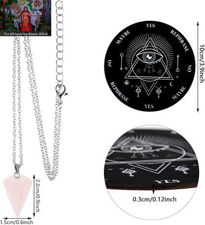 Wooden Pendulum Board Dowsing Divination Pendulum Witchcraft Altar Supplies with Crystal Necklace and Metaphysical Message Board Kit, 3.9 Inch(Black)